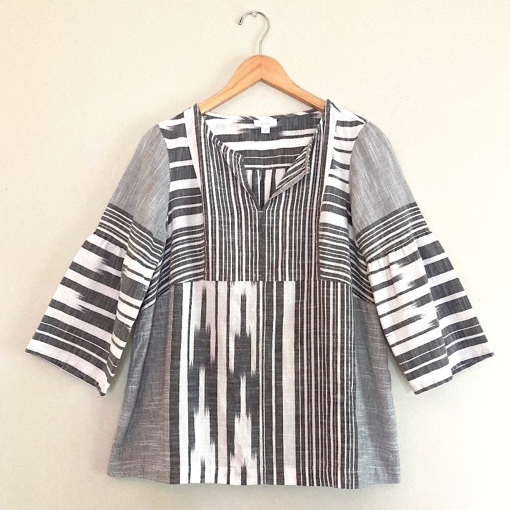 PURE JILL by J.Jill Ikat & Striped Cotton Top oversized Sz XS / fits S